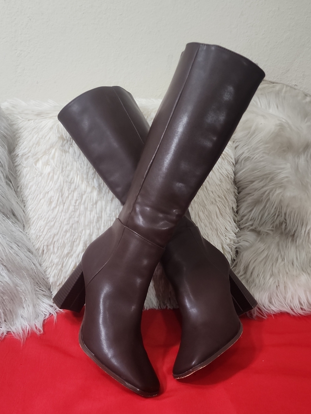 Lulu's Reelee Dark Brown Square Toe Knee-High Block Heel Boots